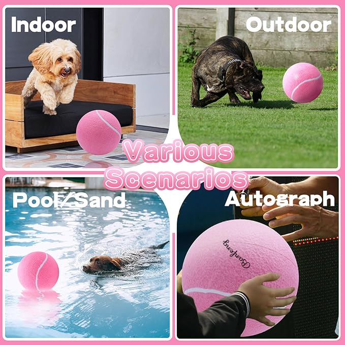 Banfeng Big Tennis Ball for Dogs, Giant Dog Tennis Ball Toy Large Outdoor Sports Gift for Small Medium Large Dog (Pink, 9.5 inch)