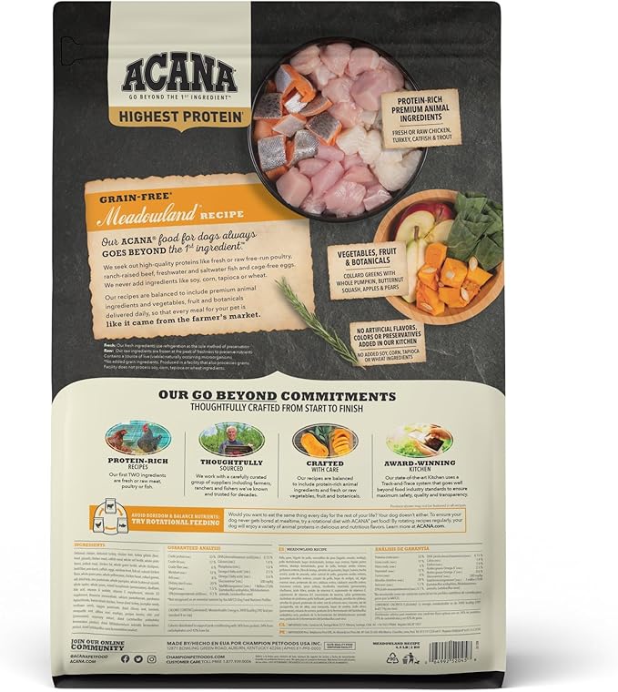 ACANA Highest Protein Grain Free Dry Dog Food Meadowland Recipe 4.5lb Bag