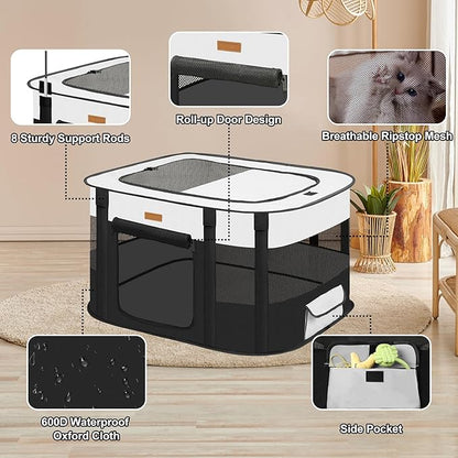 Dog Playpen - Foldable Cat Play Pens for Pubby, Kitten, Rabbit, Portable Pet Tent with Carring Bag for Indoor/Outdoor Travel Camping Black X-Large