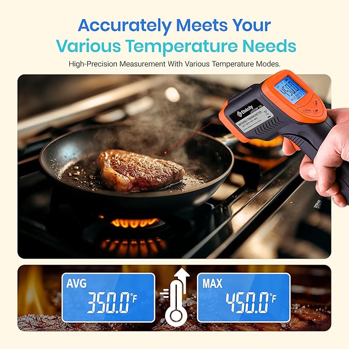 Etekcity Infrared Thermometer Laser Temperature Gun 774, Meat Food Candy Oven Thermometer for Griddle Accessories, Heat Gun for Cooking Refrigerator Tools, Adjustable Emissivity & Max Measure, Orange