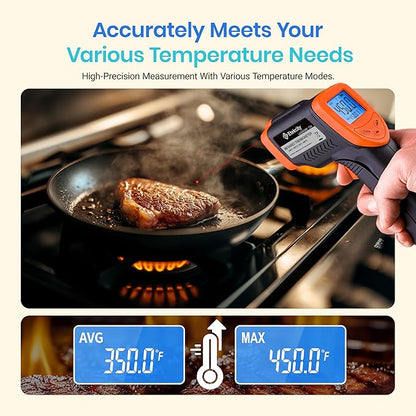 Etekcity Infrared Thermometer Laser Temperature Gun 774, Meat Food Candy Oven Thermometer for Griddle Accessories, Heat Gun for Cooking Refrigerator Tools, Adjustable Emissivity & Max Measure, Orange