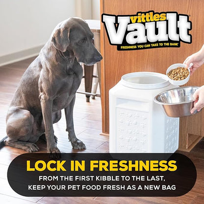 Vittles Vault Traditional Pet Food Storage Container For Dog Kibbles/Bird Seed/Oatmeal/Rice/Flour/Cereal, BPA Free Plastic, Sealed Airtight For Cat Food, Up To 35 lb, Made in USA, With Scoop, Gray