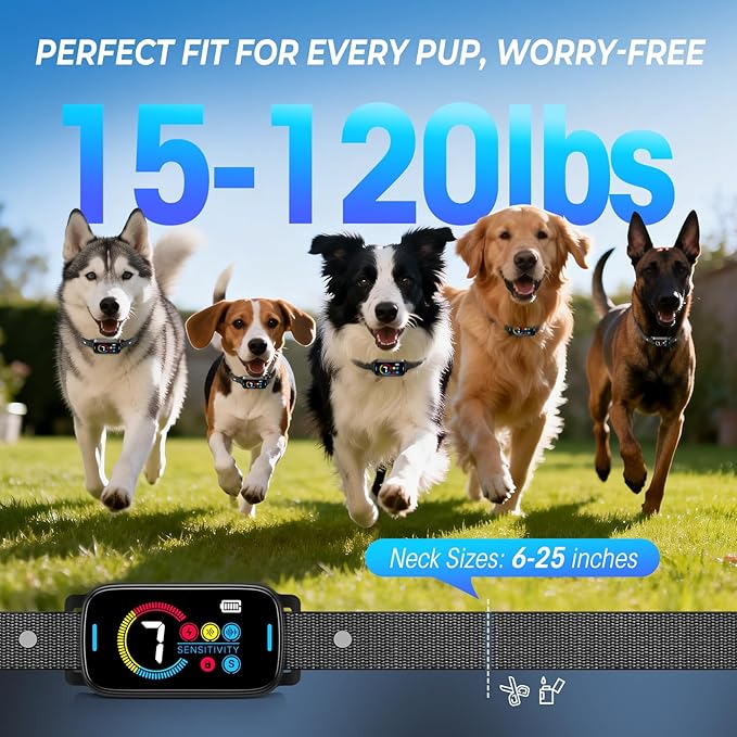 Ultrasonic Bark Collar for Large Medium Small Dogs, Humane No Bark Collar with Beep & Vibration, Smart Barking Collar with 7 Adjustable Sensitivity Levels, Rechargeable Bark Collar for Dogs,Waterproof