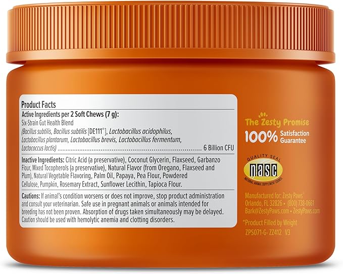 Zesty Paws Probiotics for Dogs, Digestive Enzymes Gut Flora, Digestive Health, Diarrhea & Bowel Support, DE111, Dog Probiotics Soft Chew for Pet Immune System, Chicken, 50 Ct (Pack of 2)