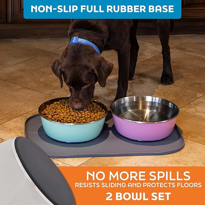 Master Pet Supply Stainless Steel Dog Bowls Set of 2 (128 Oz Each) with Non-Slip Rubber Base - Bone White - Basic Dog Food Bowl Water & Food Bowls for Small Medium Large Dogs & Cats, Metal Dish