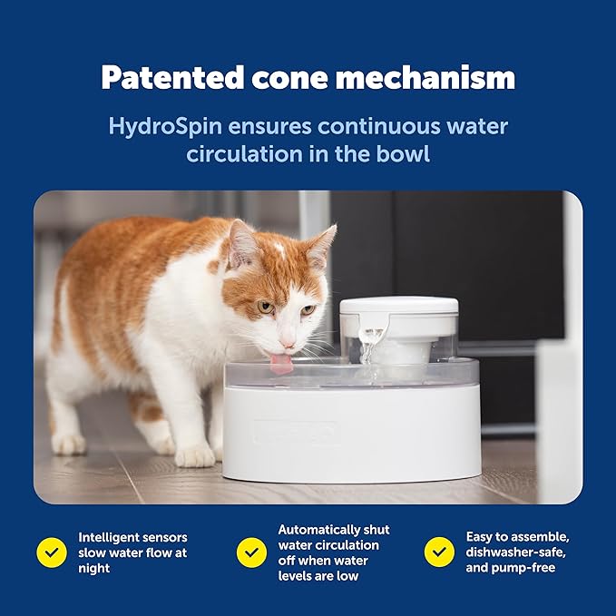 PetSafe Outlast Cat Fountain - Pumpless Water Fountain - HydroSpin Continuous Water Flow - Dual Ion-X Filtration - Dishwasher Safe - Smart Sensor Fountain - 90 oz