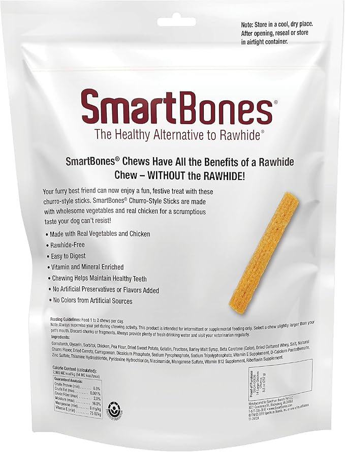 SmartBones No Artificial Colors or Preservatives Churro-Style Chews, Treat Your Dog with Real Chicken and Vegetables