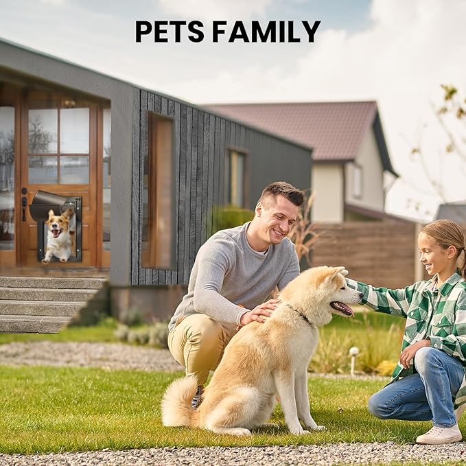 Dog Door for Door, Doggy Door Doggie Door, Medium Dog Door All Aluminum Black, Heavy Duty Pet Door, Double Magnetic Flaps, Thermal Tnsulation, Energy Efficient, Sliding Lock Panel (Pets Up to 45Lb)