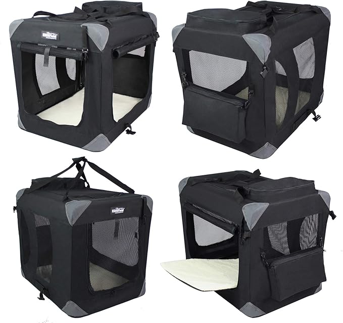 EliteField 3-Door Folding Soft Dog Crate with Carrying Bag and Fleece Bed (2 Year Warranty), Indoor & Outdoor Pet Home (36" L x 24" W x 28" H, Black)