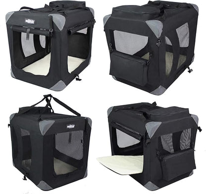 EliteField 3-Door Folding Soft Dog Crate with Carrying Bag and Fleece Bed (2 Year Warranty), Indoor & Outdoor Pet Home (36" L x 24" W x 28" H, Black)