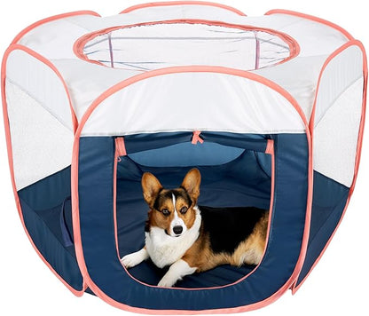 Furhaven Portable Playpen for Dogs and Cats, Pet Playground,Kennel Foldable Indoor Outdoor Zippered Puppy & Kitten Crate - Navy, Large
