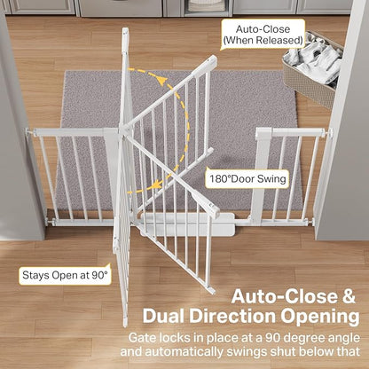 Cumbor 36" Extra Tall 29.7-51.5" Baby Gate for Stairs, Easy Walk Through Dog Gates for Doorways Extra Wide, Pressure Mounted Tall Pet Gate Indoor, Safety Auto-Close Child Gate for Kids, White