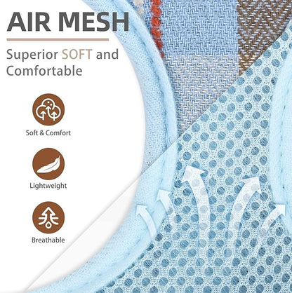 PUPTECK Soft Mesh Dog Harness and Leash Set Pet Puppy Cat Comfort Padded Vest No Pull Harnesses, Blue&Brown, L