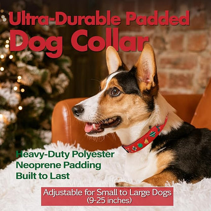Christmas Dog Collar, Cute Holiday Red Collars for Girl & Boy, Reflective,Soft Padded Neoprene,Fully Adjustable,Durable & Lightweight Large Dog Collar, (Christmas, L)