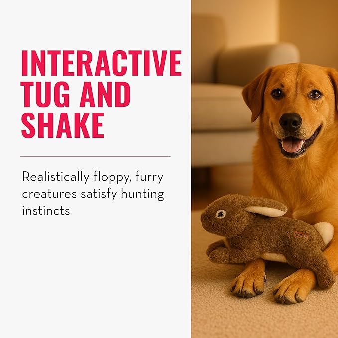 KONG Wild Low Stuffing Dog Toy – Rabbit – Durable Plush Toy with Squeaker – Minimal Stuffing for Less Mess – Soft Chew Toy for Small, Medium, and Large Dogs