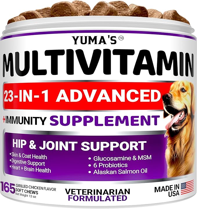 Dog Multivitamin Chewable with Glucosamine - Dog Vitamins and Supplements - 165 Treats - Senior & Puppy Multivitamin for Dogs - Hip & Joint Support - Immune Health, Skin, Heart, Digestion, Probiotics