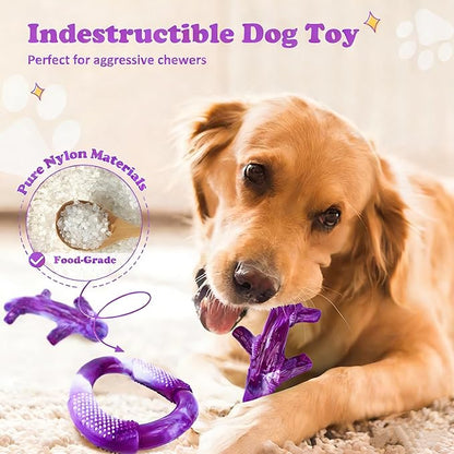 Furdog Dog Toys for Aggressive Chewers, Indestructible Chew Toys for Medium Large Breeds(20-80lb), Durable Squeaky Tough Dog Toy to Keep Them Busy (Purple, 2 Packs)