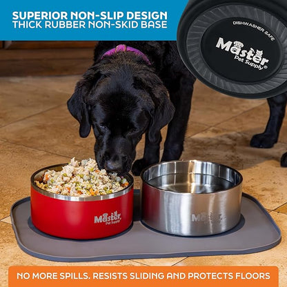 Master Pet Supply Stainless Steel Dog Bowls - 128 oz, Heavy Duty - Black Velvet, Double Wall Extra-Thick Insulated, Non-Slip Pet Water Bowl for Dogs, Cats & Pets, Anti Rust Metal, Dish Washer Safe