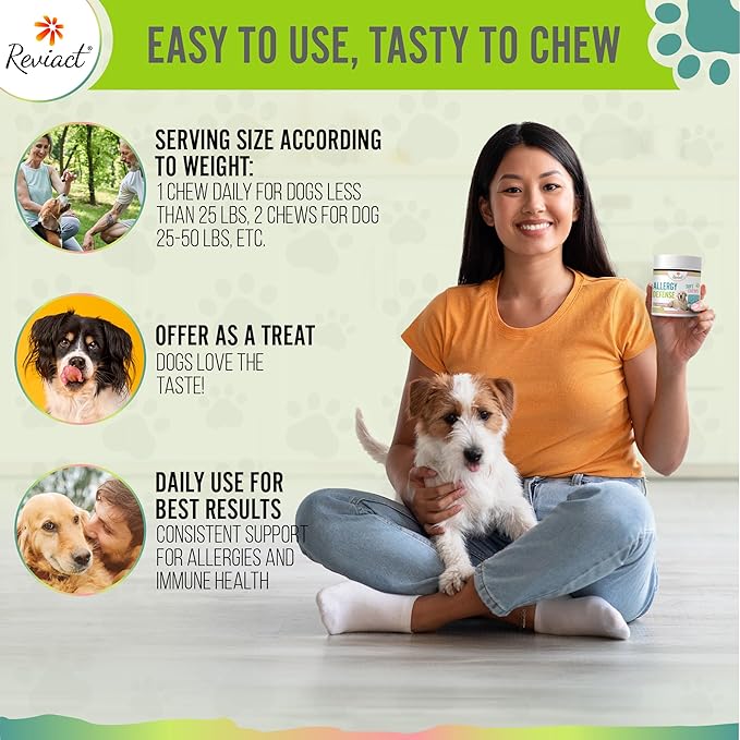 Allergy and Immune Support for Dogs – Itchy Skin Relief with Probiotics, Digestive Aid, Anti-Itch, Dry Skin & Coat Health, Hot Spots and Paw Licking, 60 Chewable Treats