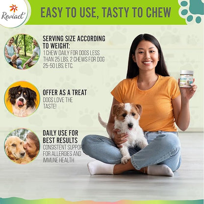 Allergy and Immune Support for Dogs – Itchy Skin Relief with Probiotics, Digestive Aid, Anti-Itch, Dry Skin & Coat Health, Hot Spots and Paw Licking, 60 Chewable Treats
