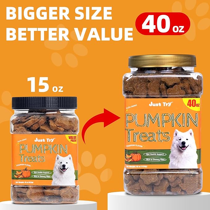 Just Try 40 OZ Pumpkin Dog Treats Biscuits Digestive Support Gut Health Training Treats Healthy Dog Treats