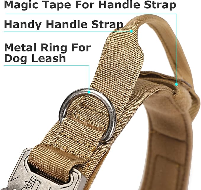 Dog Tactical Collar Military Dog Training Collar Control Handle and Heavy Metal Buckle for Medimum Large Dog Training Behavior Aids Brown L
