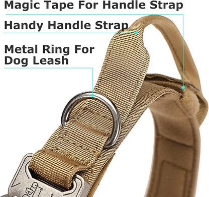 Dog Tactical Collar Military Dog Training Collar Control Handle and Heavy Metal Buckle for Medimum Large Dog Training Behavior Aids Brown L