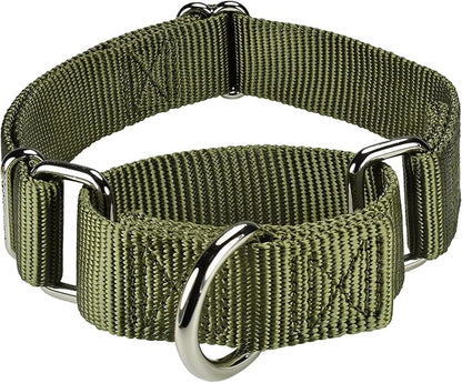 Mikivery Martingale Dog Collar Nylon Adjustable and Safety Training Colourful Comfortable Metal Buckle Pet Collars for Small Medium and Large Dogs(Military Green,M)