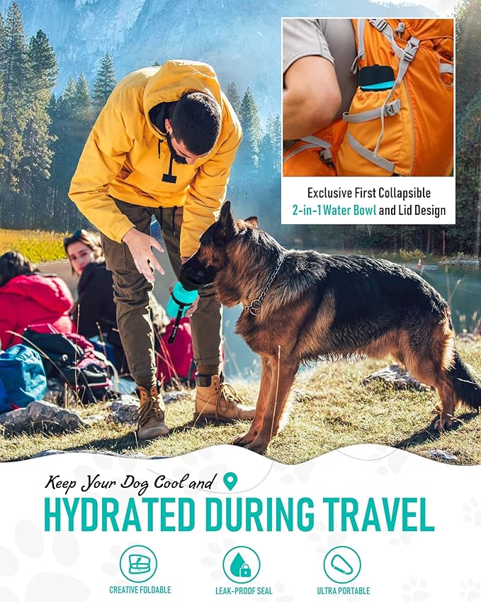 lesotc Dog Water Bottle, Portable Water Dispenser with Bowl, Leak Proof Pet Travel Squeeze Bottle, Puppy Essentials Dog Stuff Accessories for Outdoor Walking, Hiking, Camping