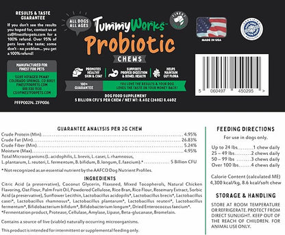 TummyWorks Probiotics for Dogs. 120 Probiotic Soft Chews for Digestive Health, Gut, Immunity, Energy, Allergies, Skin & Coat. 10 Strains, 5 Billion CFUs with 6 Enzymes. Made in USA