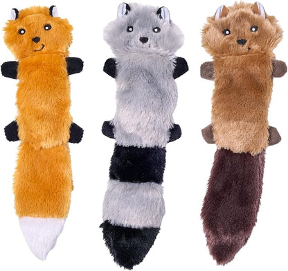 ZippyPaws Skinny Peltz - No Stuffing Dog Toy Pack to Keep Them Busy, for Small and Medium Dogs, Squeaky Pet Toys, Unstuffed Chew Toys, Soft Plush Variety Pack, Fox, Raccoon, and Squirrel - 11"