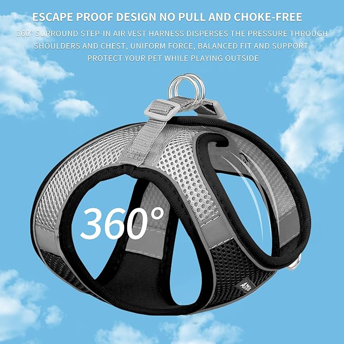 AIITLE No Pull Dog Harness and Leash Set, Step in Adjustable Dog Harness with Padded Vest for All Weather, Dog Leash with Soft Padded Handle, Easy to Put on Small and Medium Dogs Black S