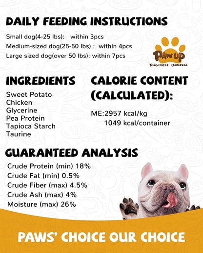 PAWUP Dog Treats Chicken Jerky Wrapped Sweet Potato, Natural Ingredients w/Taurine, Grain Free Dog Treats, 12.5 oz