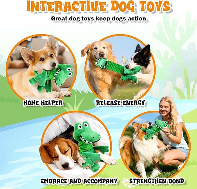 Large Squeaky Dog Toys:Plush Tug of War Dog Toys with Crinkle-Interective Chew Toys for Small,Medium,and Large Breeds- Puppy Toys Keep Them Busy&Dental Exercise