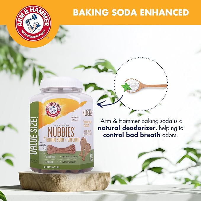Arm & Hammer for Pets Nubbies Dental Treats Value Size - Baking Soda & Calcium Dog Dental Chews, Helps Scrub Plaque & Tartar While Chewing, Chicken Flavor, 139 Count, 52.8 Oz - 6 Pack