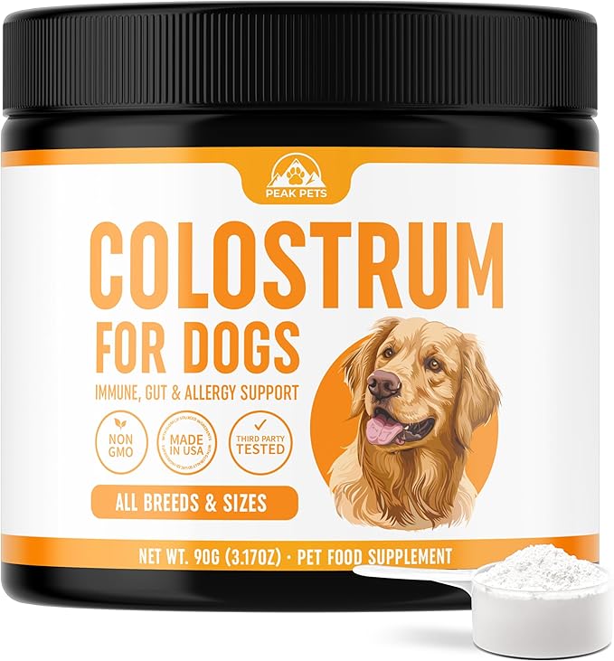 Bovine Colostrum for Dogs (90g) Raw Colostrum Powder for All Ages, Breeds & Sizes - Immune, Allergy, Skin & Itch Support - 20% Immunoglobulins - Non GMO, Third Party Tested, USA Made - 3.17oz