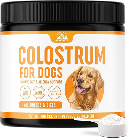 Bovine Colostrum for Dogs (90g) Raw Colostrum Powder for All Ages, Breeds & Sizes - Immune, Allergy, Skin & Itch Support - 20% Immunoglobulins - Non GMO, Third Party Tested, USA Made - 3.17oz