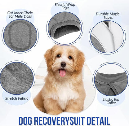 SlowTon Dog Surgery Recovery Suit - Soft Recovery Suit for Dogs Female Male, Dog Onesie for Surgery Female After Spay Prevent Licking, Neuter Suit for Male Dogs Surgical Recovery (Grey,L)