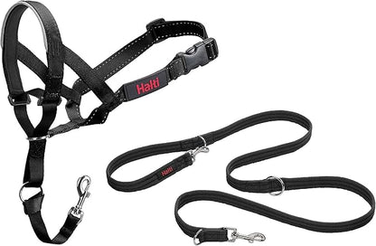 Halti Headcollar Size 3, Black & Halti Training Leash Size Large, Black Combination Pack - Stop Your Dog Pulling on the Leash. Adjustable, Lightweight with Padded Nose Band. Suitable for Medium Dogs