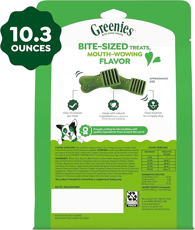 Greenies Anytime Bites Dog Treats, Original Flavor, Dog Training Treats, 10.3 oz. Bag