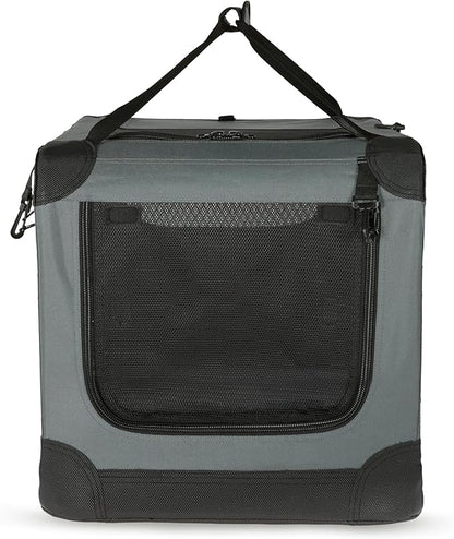 Amazon Basics 4-Door Portable Folding Soft Dog Crate, Collapsible Travel Kennel for Cat, Dog, and Other Small Animals, Pop Up with Easy Transportation, Grey, M 30" x 21" x 21"