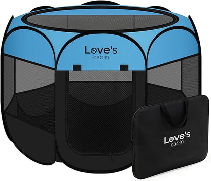 Love's cabin Pet Puppy Dog Playpen, Medium Dog Tent Crates Cage Indoor/Outdoor, Portable Playpen for Cat, Foldable Pop Up Dog Kennel Playpen with Carring Case, Removable Zipper Top, Blue