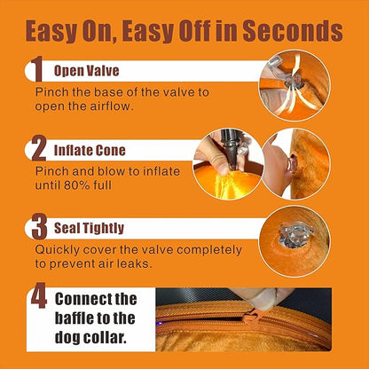 Inflatable Dog Cone with Transparent Shield, Protective Dog Donut Collar After Surgery Soft Donut Cone for Dogs, Orange, Large