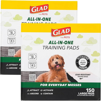 Glad for Pets Black Charcoal Puppy Pads, All-in-One | Puppy Potty Training Pads That ABSORB & NEUTRALIZE Urine Instantly | New & Improved Quality Puppy Pee Pads, 150 count - 2 Pack