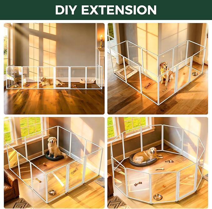 FXW AuraSpace Pro Acrylic Indoor Dog Playpen, Heavy-Duty with Metal Frame, 40" Height 12 Panels for Medium and Large Dogs, White│Patented