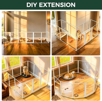 FXW AuraSpace Pro Acrylic Indoor Dog Playpen, Heavy-Duty with Metal Frame, 40" Height 12 Panels for Medium and Large Dogs, White│Patented
