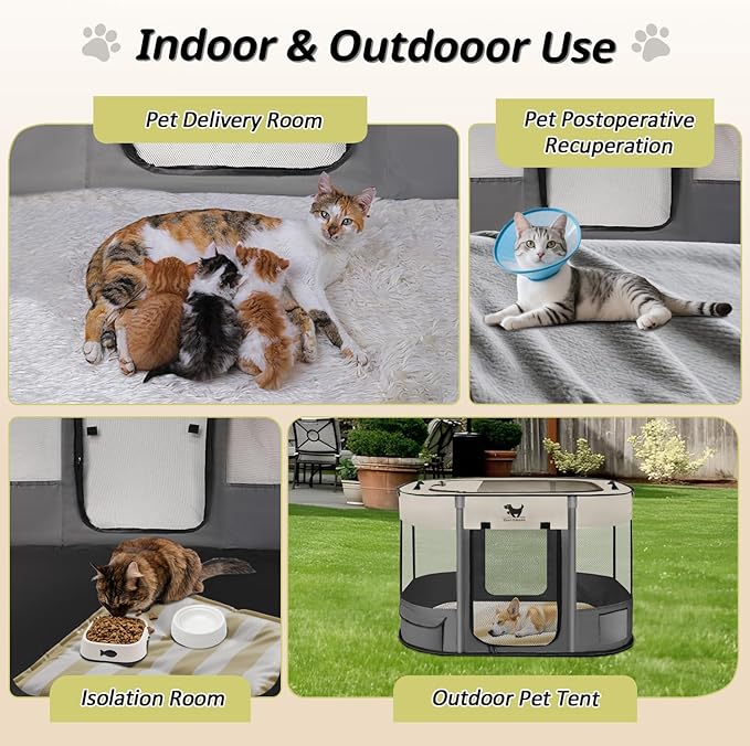 Rest-Eazzzy Dog Playpen, Foldable Kitten Playpen for Medium Dogs, Portable Pet Puppy Playpen with Removable Shade Cover, Indoor Outdoor Travel Camping Use for Small Pets with Carrying Case (S, Grey)