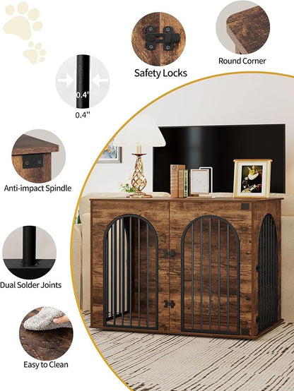Hzuaneri 44.1" Wooden Dog Crate Furniture, Indoor Dog Kennel Dogs Cage for Small/Medium/Large Dogs, Heavy Duty Dog Crates Decorative Pet House End Side Table TV Stand, Rustic Brown DFC83901B