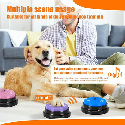 Dog Buttons for Communication, 6 Pcs Dog Talking Button Set, 30s Voice Recording Speaking Button Pet Speech Training Buzzers with 30 Scene Stickers and Waterproof Anti-Slip Mat for Animal Training