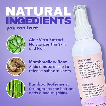 Dood Woof Dog Detangler Spray Dematting for Doodle - Natural Dog Leave in Conditioner Spray for Grooming and Mat Removal, Detangler Spray for Dogs Matted Hair, Puppy Poodle Detangler & Grooming